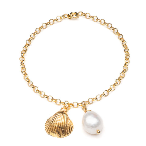 Clam and pearl bracelet