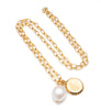 Flower disc & pearl chunky chain necklace